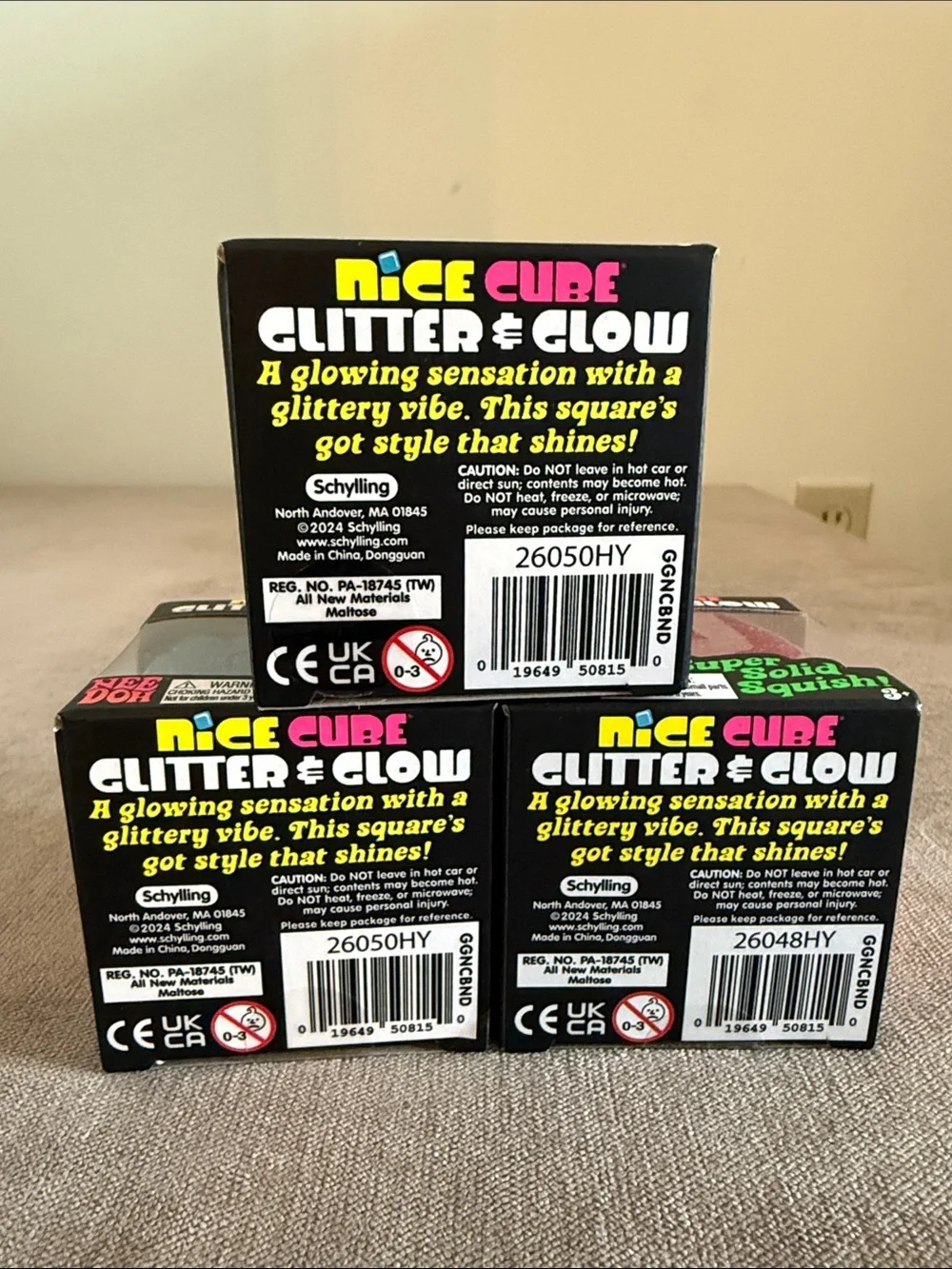 Needoh Nice Cube Glitter & Glow Super Solid Squish! - Pink, Purple, Blue